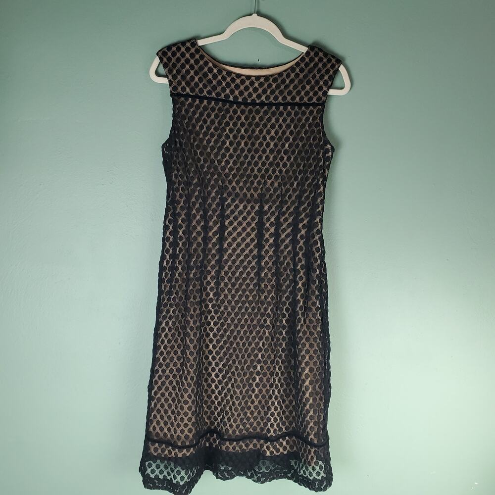 Adrianna Papell Black Sleeveless Polka Dot Lace Shift Dress Size 12